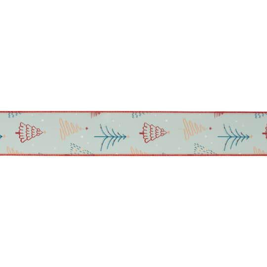 Christmas Tree Print Wired Ribbon 2 set.